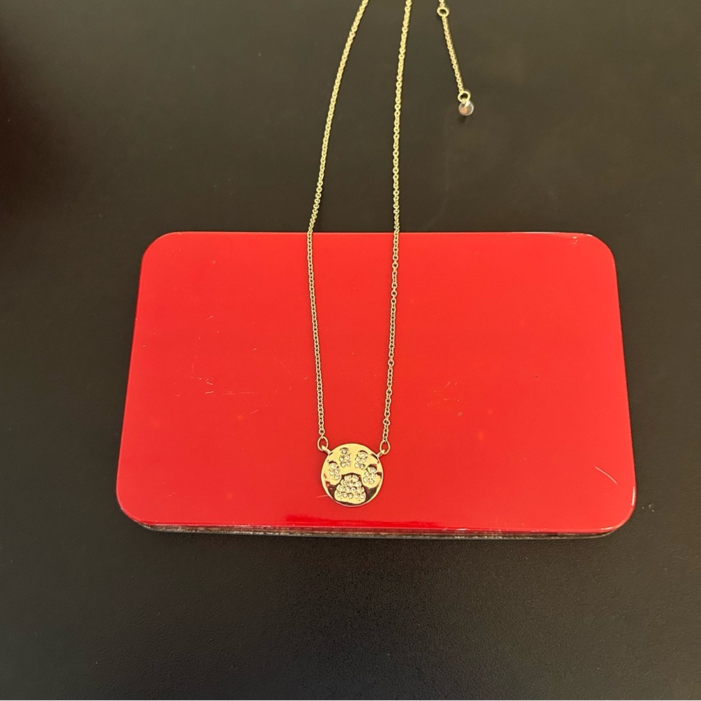 Gold Necklace with Crystal Dog Paw Pendant Adjustable NEW - Picture 3 of 8